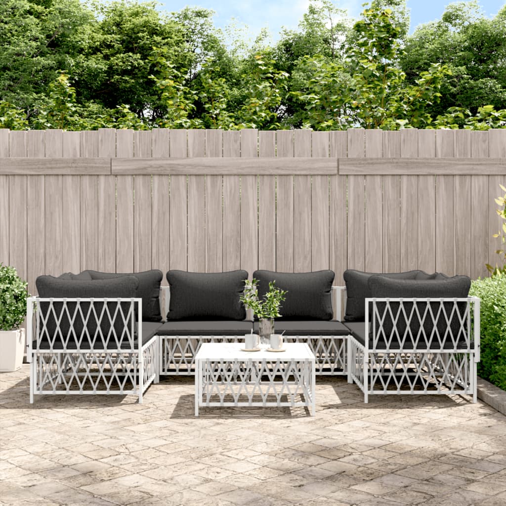 7-tlg. Garten-Lounge-Set mit Kissen Weiß Stahl