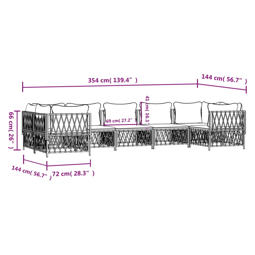 7-tlg. Garten-Lounge-Set mit Kissen Weiß Stahl