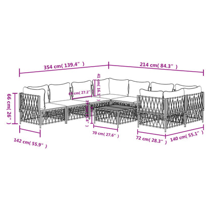 9-tlg. Garten-Lounge-Set mit Kissen Weiß Stahl