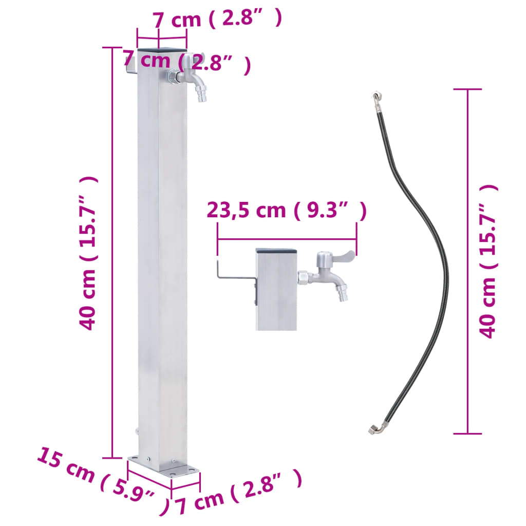 Wassersäule für den Garten 40 cm Edelstahl Quadratisch