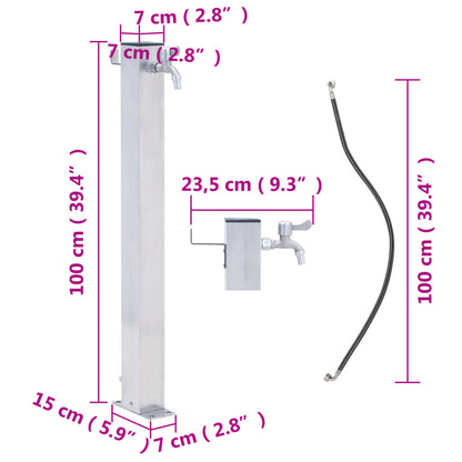 Wassersäule für den Garten 100 cm Edelstahl Quadratisch