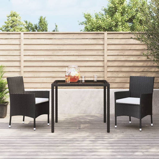 3-tlg. Garten-Essgruppe mit Kissen Schwarz Poly Rattan