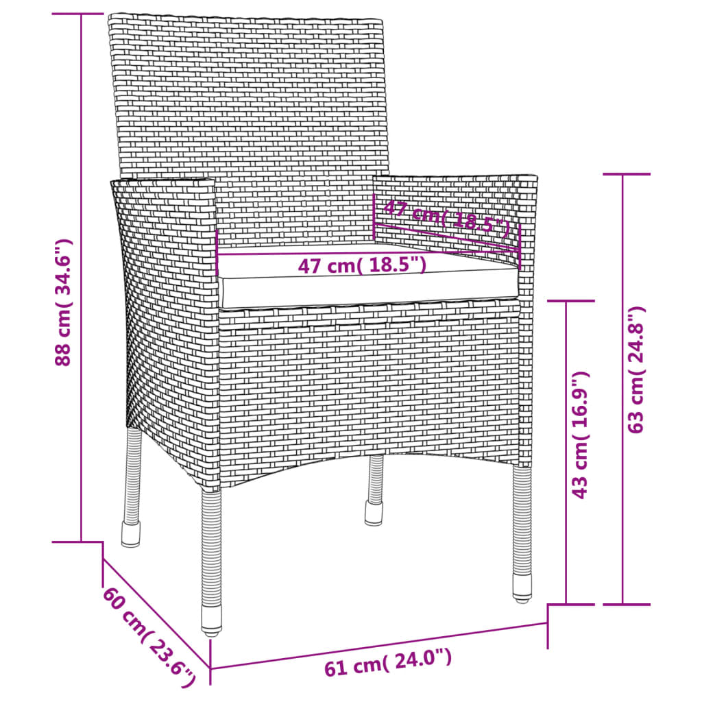 5-tlg. Garten-Essgruppe mit Kissen Schwarz Poly Rattan