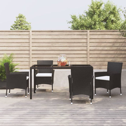 5-tlg. Garten-Essgruppe mit Kissen Schwarz Poly Rattan