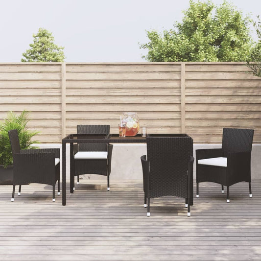 5-tlg. Garten-Essgruppe mit Kissen Schwarz Poly Rattan