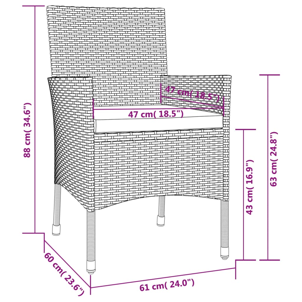 9-tlg. Garten-Essgruppe mit Kissen Schwarz Poly Rattan