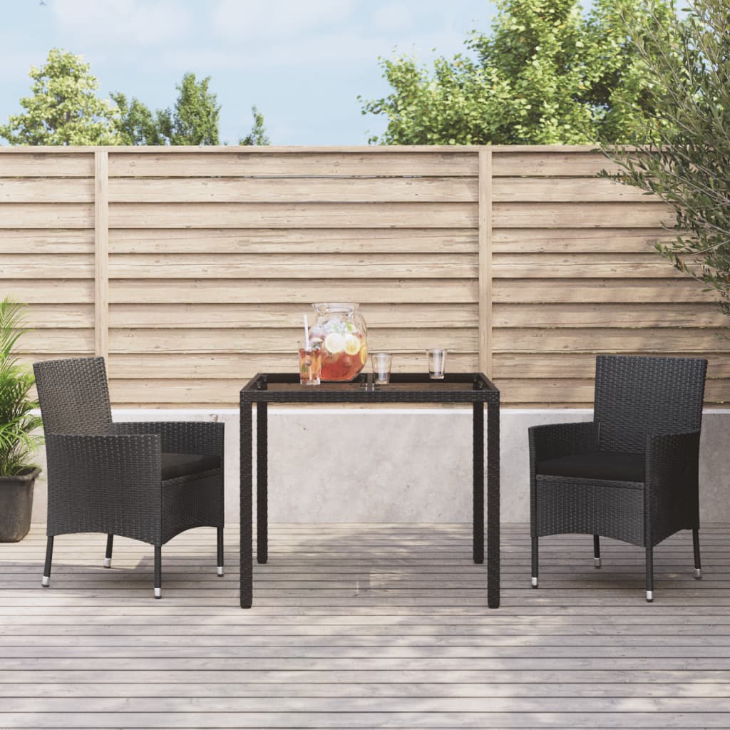 3-tlg. Garten-Essgruppe mit Kissen Schwarz Poly Rattan