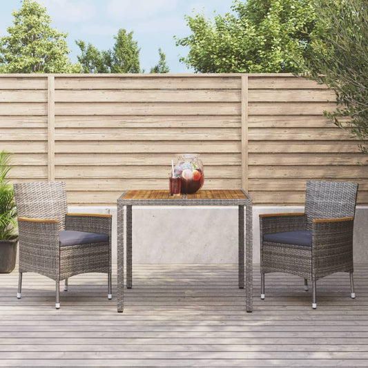 3-tlg. Garten-Essgruppe mit Kissen Grau Poly Rattan