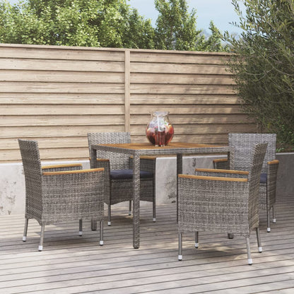 5-tlg. Garten-Essgruppe mit Kissen Grau Poly Rattan