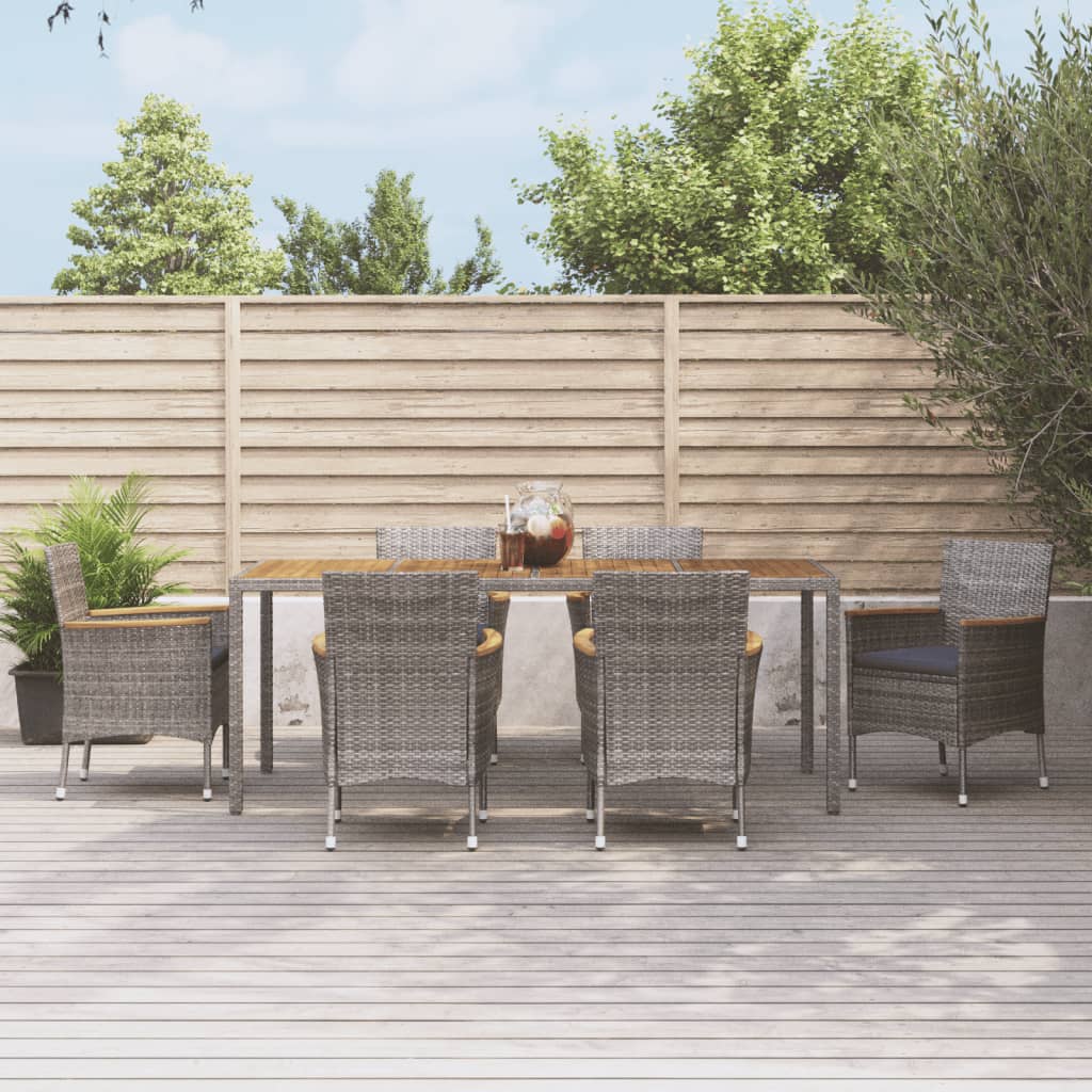 7-tlg. Garten-Essgruppe mit Kissen Grau Poly Rattan