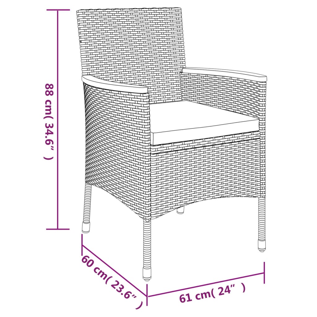 9-tlg. Garten-Essgruppe mit Kissen Grau Poly Rattan