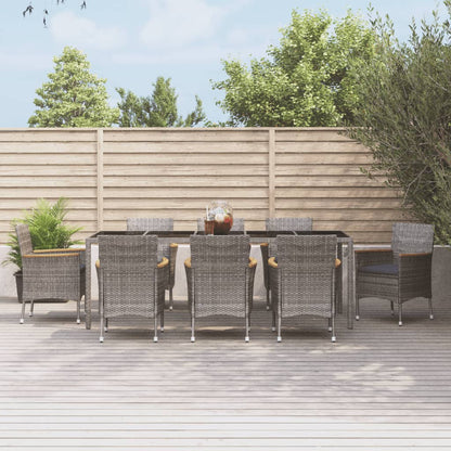 9-tlg. Garten-Essgruppe mit Kissen Grau Poly Rattan