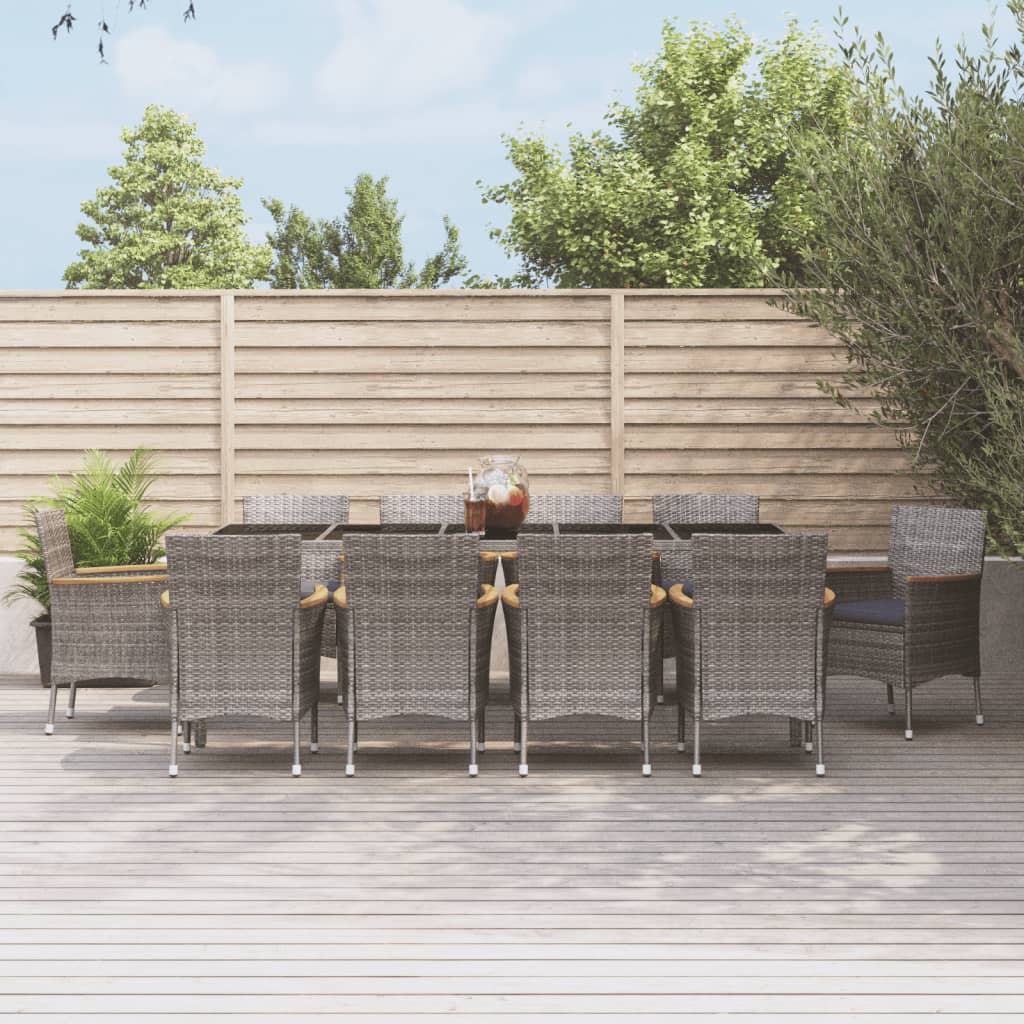 11-tlg. Garten-Essgruppe mit Kissen Grau Poly Rattan