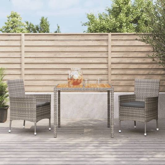 3-tlg. Garten-Essgruppe mit Kissen Grau Poly Rattan