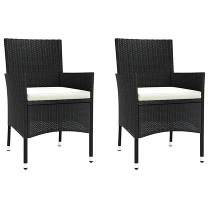 3-tlg. Garten-Bistro-Set mit Kissen Schwarz Poly Rattan