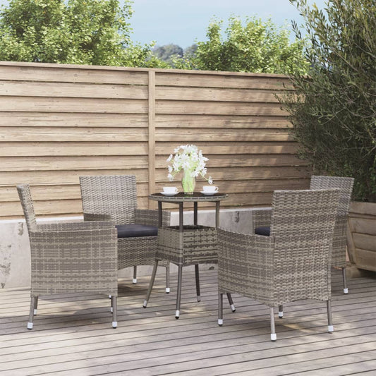 5-tlg. Garten-Bistro-Set mit Kissen Grau Poly Rattan