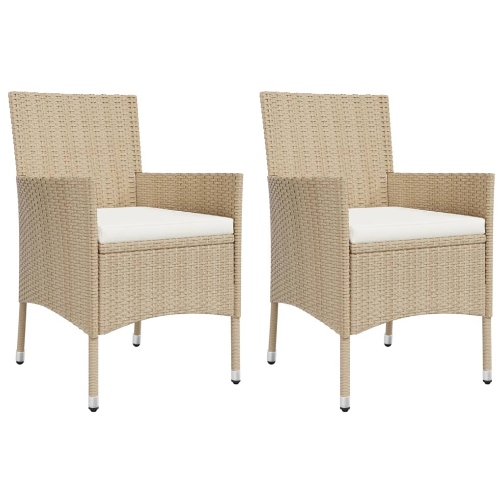 3-tlg. Garten-Bistro-Set mit Kissen Beige Poly Rattan