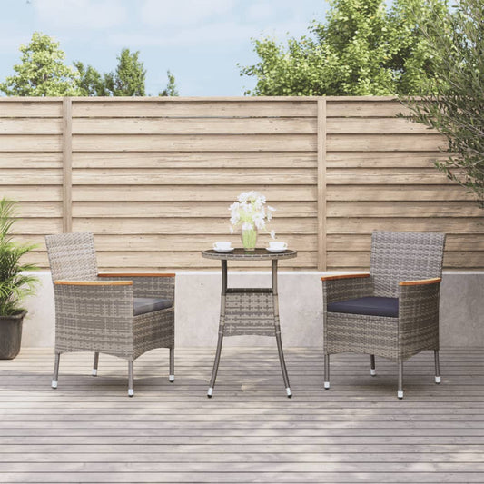 3-tlg. Garten-Bistro-Set mit Kissen Grau Poly Rattan