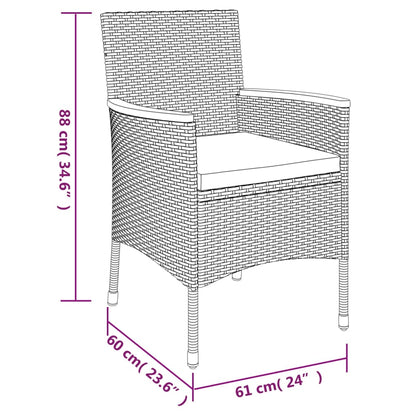 3-tlg. Garten-Bistro-Set mit Kissen Grau Poly Rattan