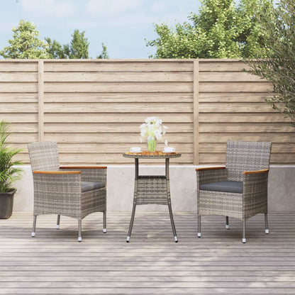 3-tlg. Garten-Bistro-Set mit Kissen Grau Poly Rattan