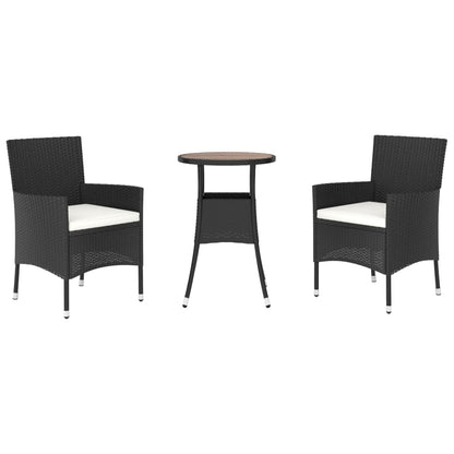 3-tlg. Garten-Bistro-Set mit Kissen Schwarz Poly Rattan