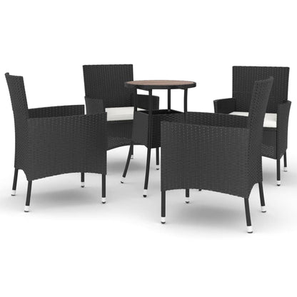 5-tlg. Garten-Bistro-Set mit Kissen Schwarz Poly Rattan