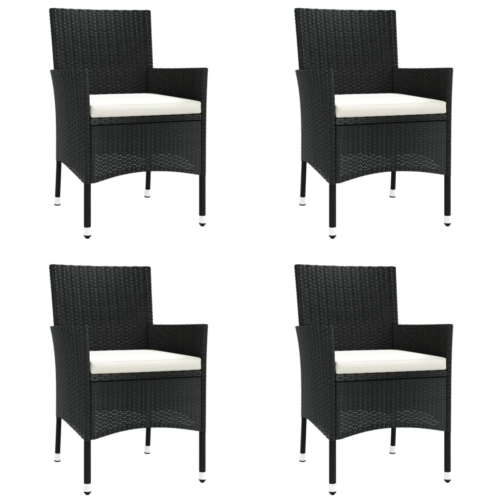 5-tlg. Garten-Bistro-Set mit Kissen Schwarz Poly Rattan