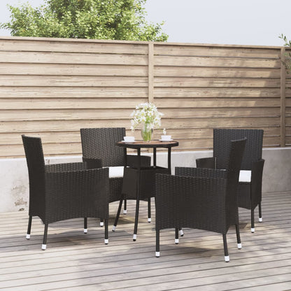 5-tlg. Garten-Bistro-Set mit Kissen Schwarz Poly Rattan