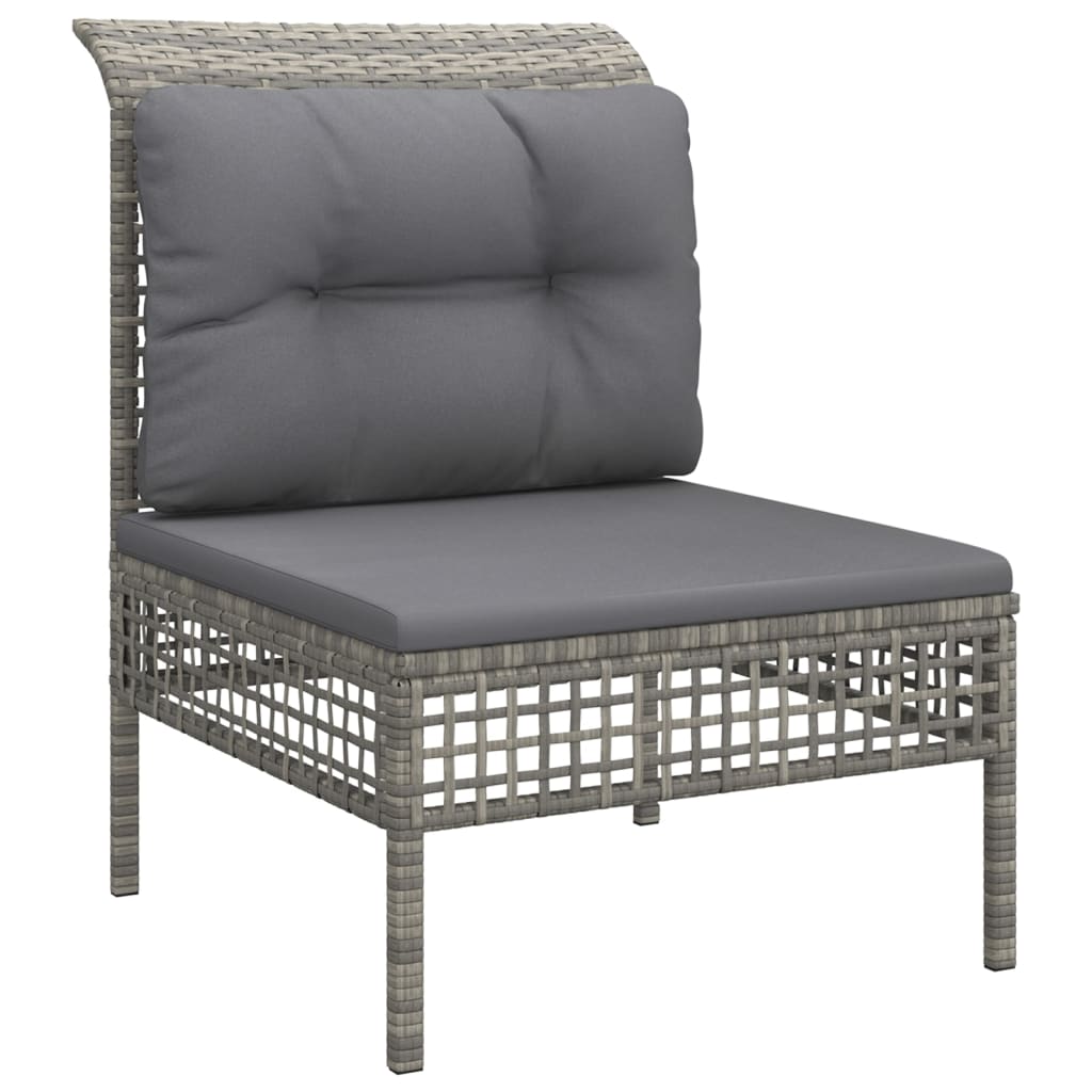 3-tlg. Garten-Lounge-Set mit Kissen Grau Poly Rattan