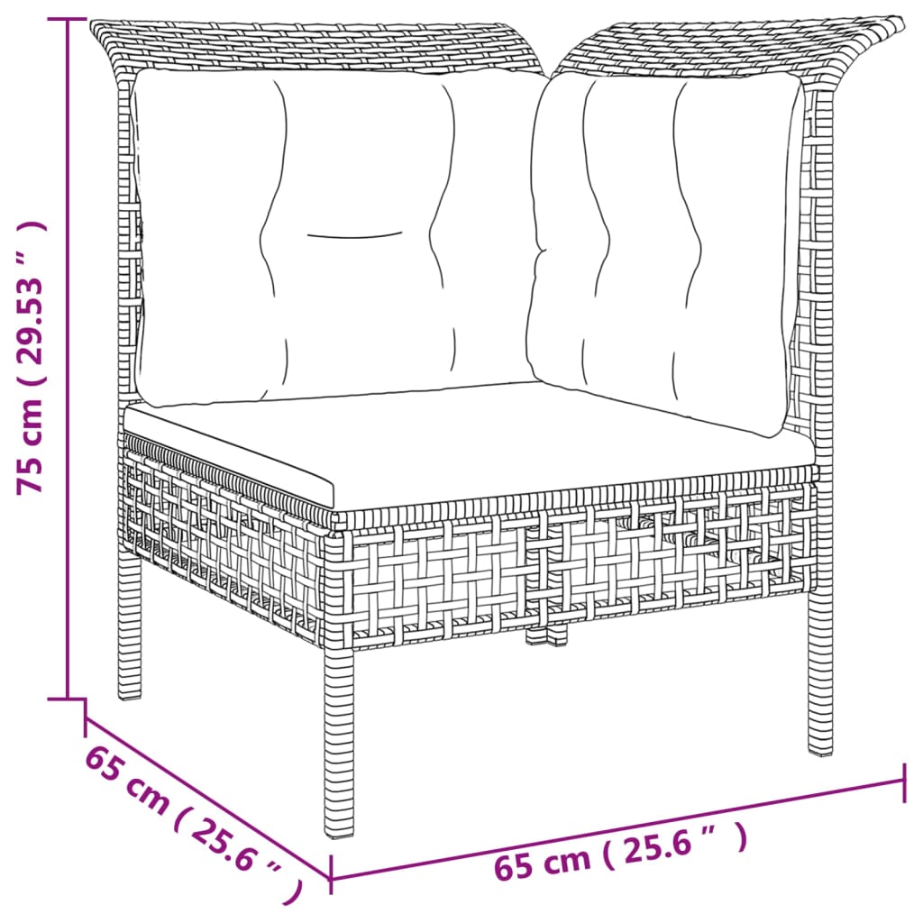 3-tlg. Garten-Lounge-Set mit Kissen Grau Poly Rattan