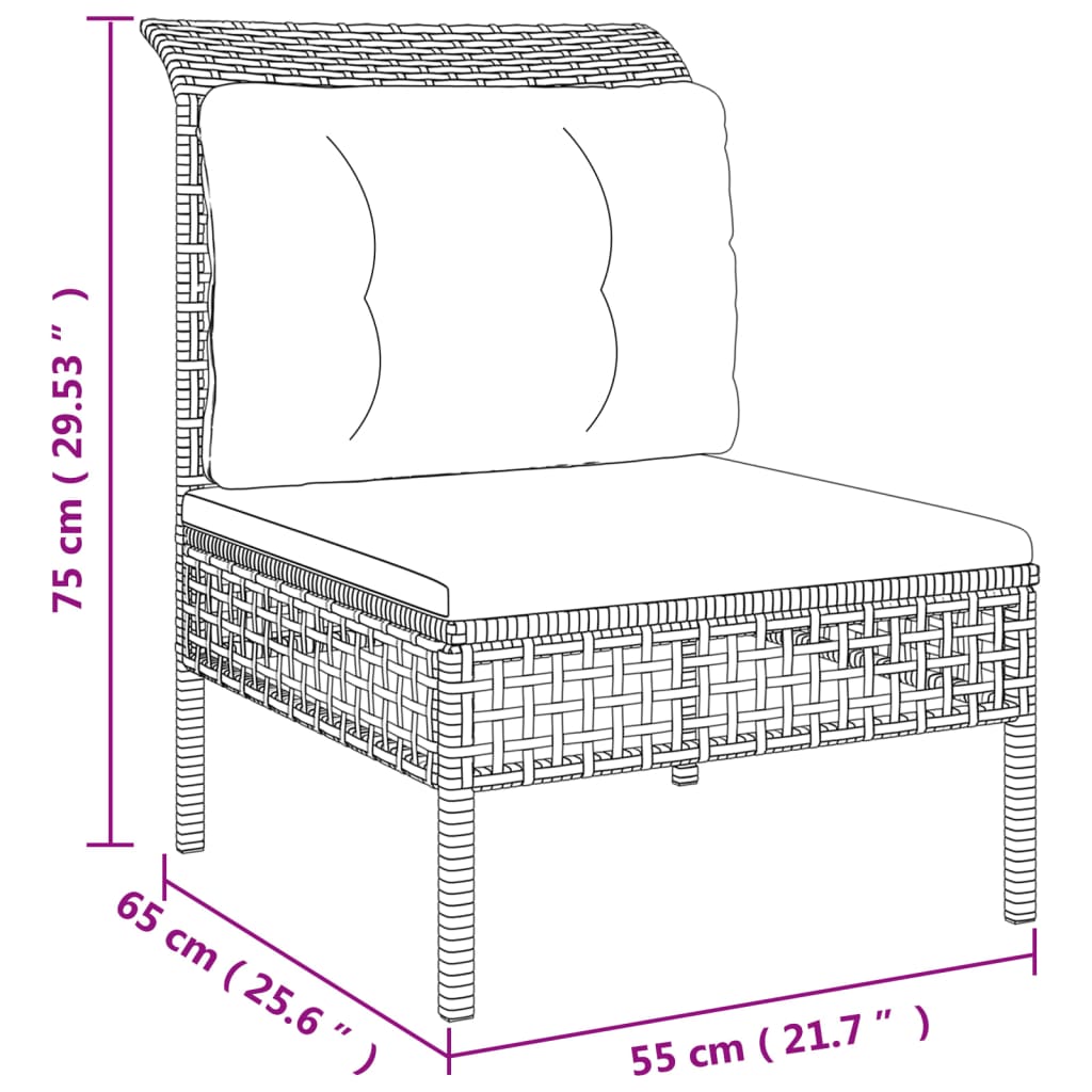 7-tlg. Garten-Lounge-Set mit Kissen Grau Poly Rattan