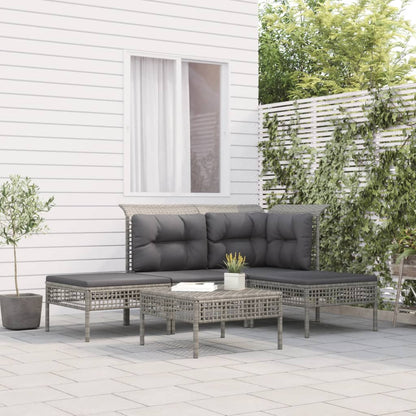 5-tlg. Garten-Lounge-Set mit Kissen Grau Poly Rattan