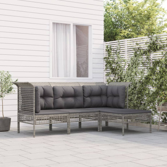 4-tlg. Garten-Lounge-Set mit Kissen Grau Poly Rattan