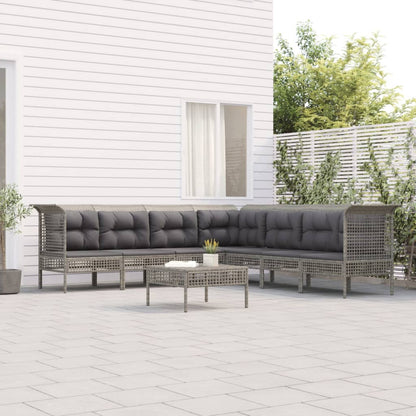 8-tlg. Garten-Lounge-Set mit Kissen Grau Poly Rattan