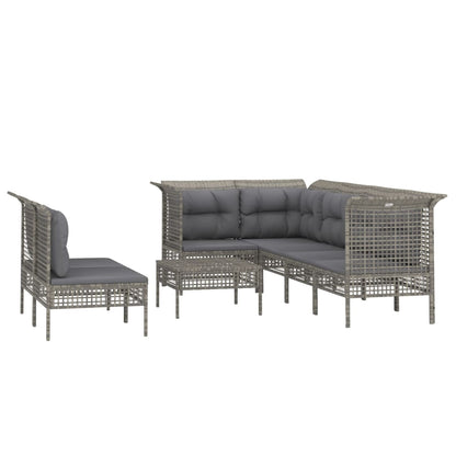 8-tlg. Garten-Lounge-Set mit Kissen Grau Poly Rattan