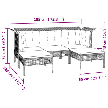 6-tlg. Garten-Lounge-Set mit Kissen Grau Poly Rattan