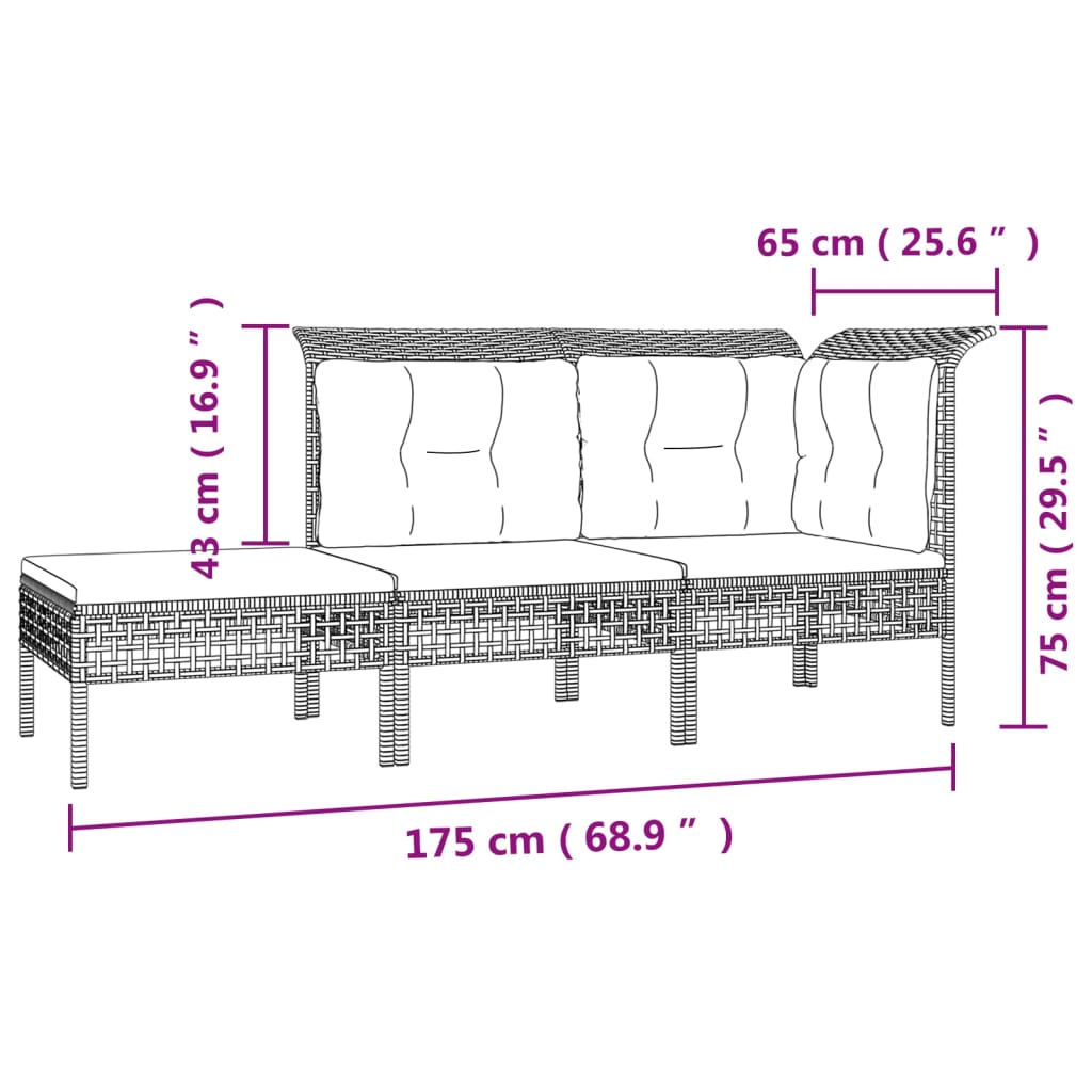 7-tlg. Garten-Lounge-Set mit Kissen Grau Poly Rattan