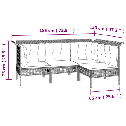 6-tlg. Garten-Lounge-Set mit Kissen Grau Poly Rattan