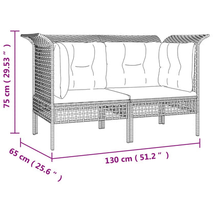 7-tlg. Garten-Lounge-Set mit Kissen Grau Poly Rattan