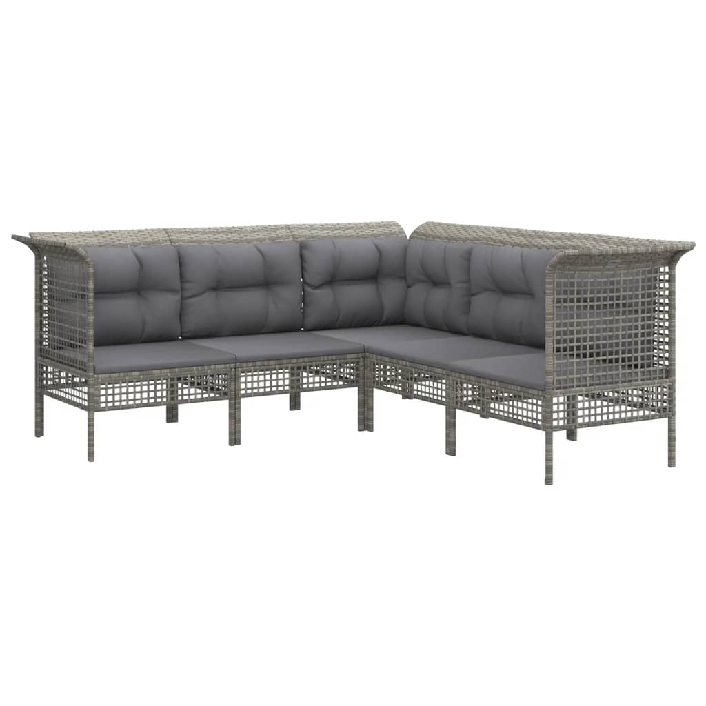 11-tlg. Garten-Lounge-Set mit Kissen Grau Poly Rattan