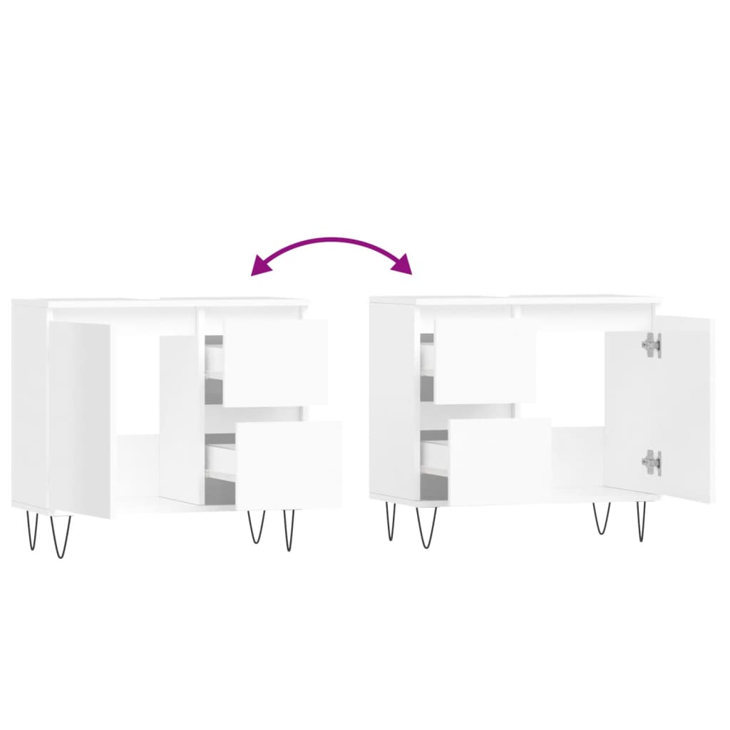 Badschrank Hochglanz-Weiß 65x33x60 cm Holzwerkstoff