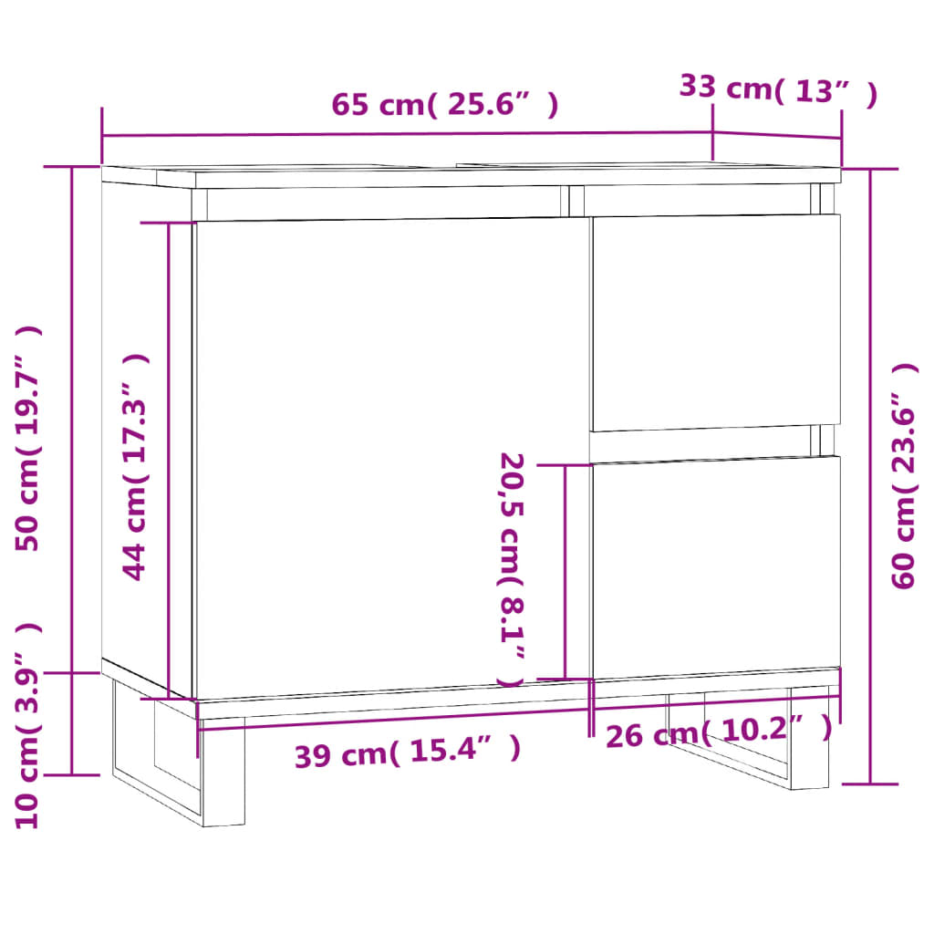 Badschrank Räuchereiche 65x33x60 cm Holzwerkstoff