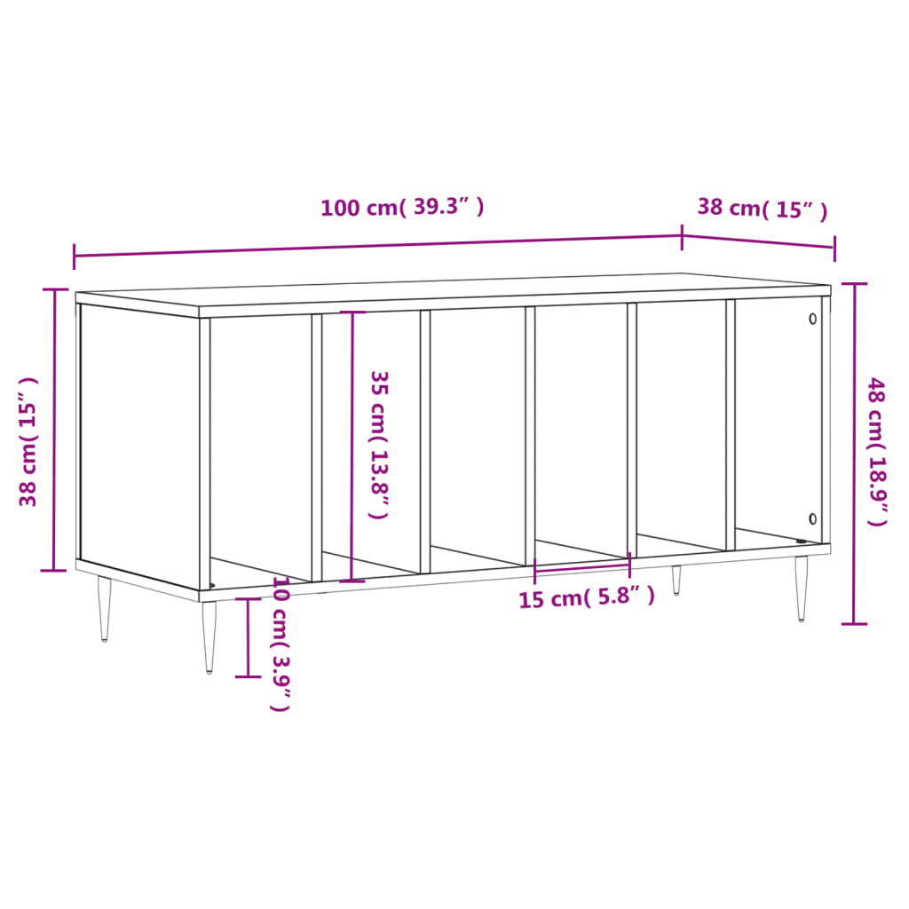 Plattenschrank Schwarz 100x38x48 cm Holzwerkstoff