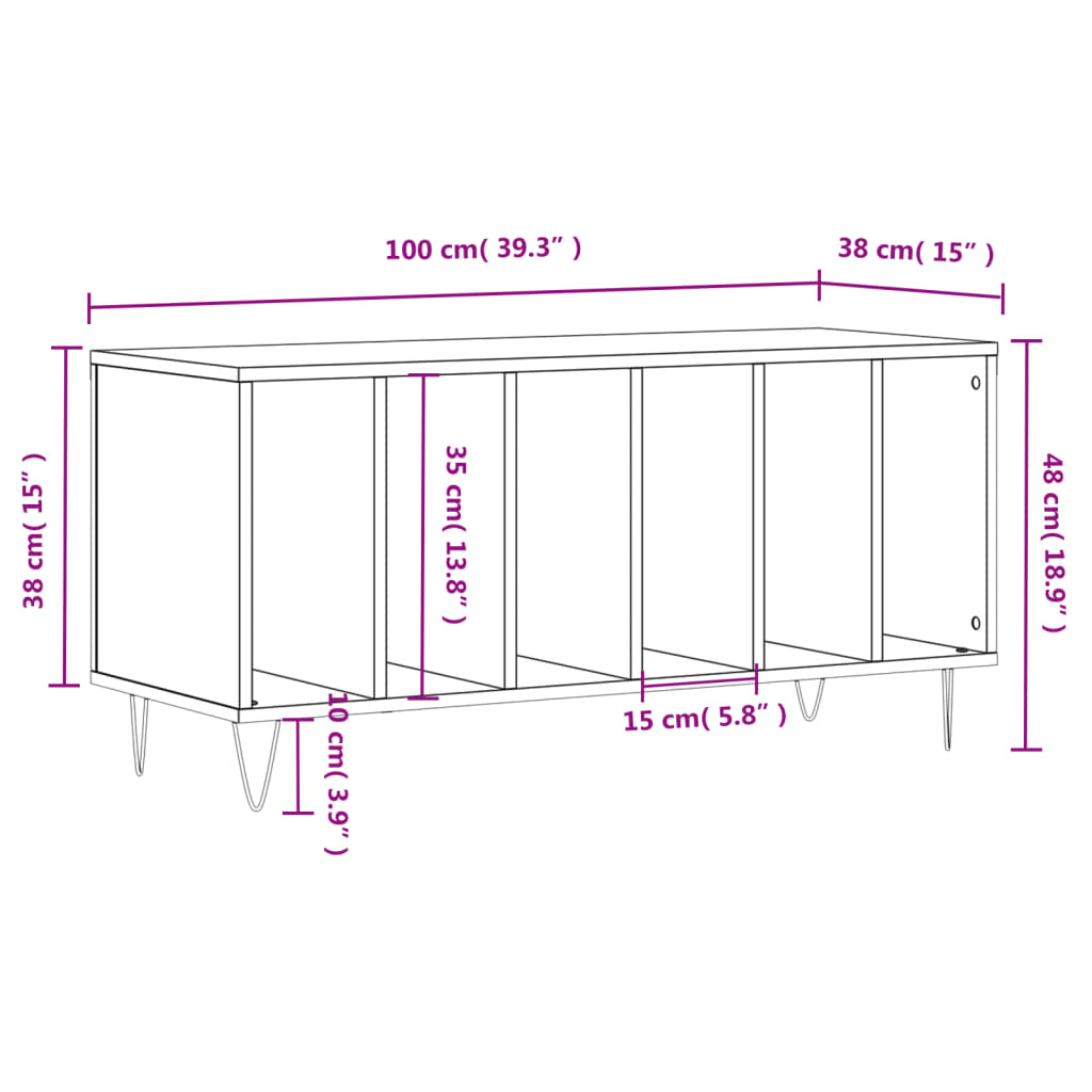 Plattenschrank Hochglanz-Weiß 100x38x48 cm Holzwerkstoff