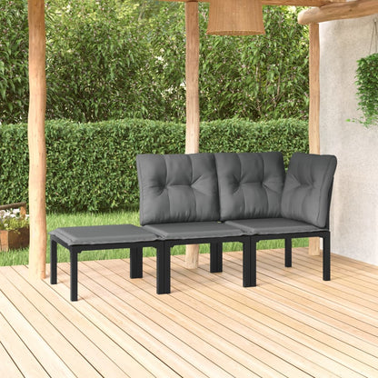 3-tlg. Garten-Lounge-Set Schwarz und Grau Poly Rattan