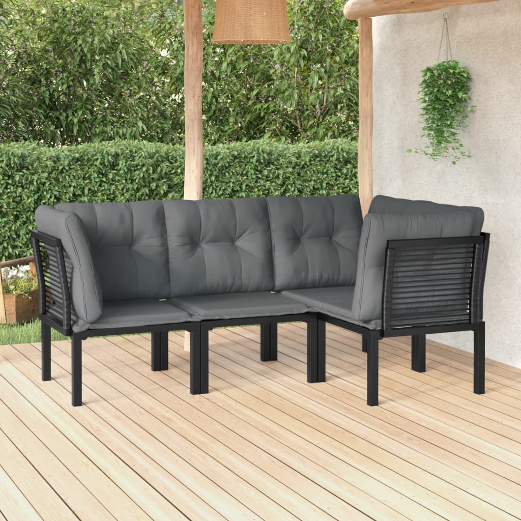 4-tlg. Garten-Lounge-Set Schwarz und Grau Poly Rattan