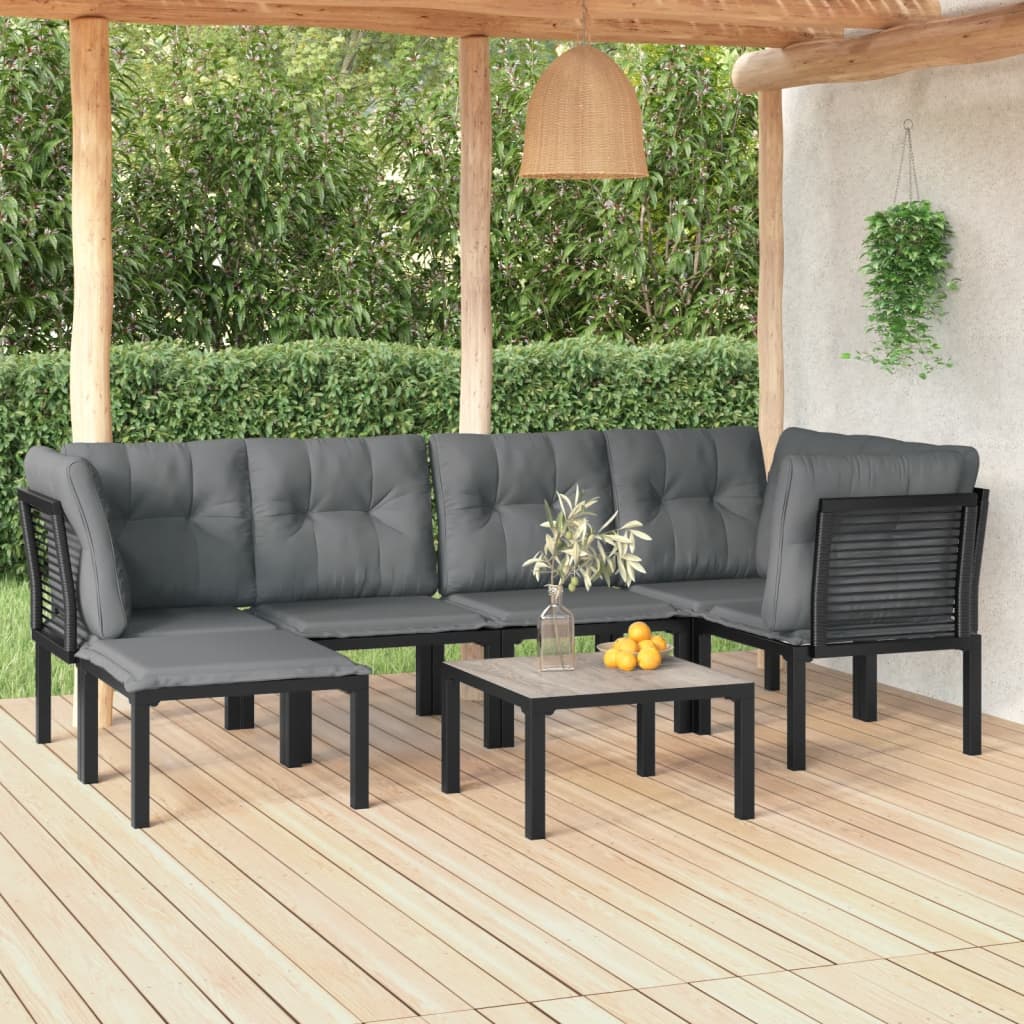 7-tlg. Garten-Lounge-Set Schwarz und Grau Poly Rattan