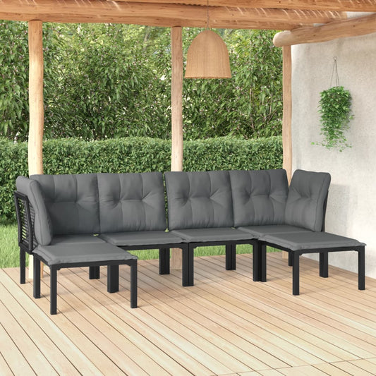 6-tlg. Garten-Lounge-Set Schwarz und Grau Poly Rattan