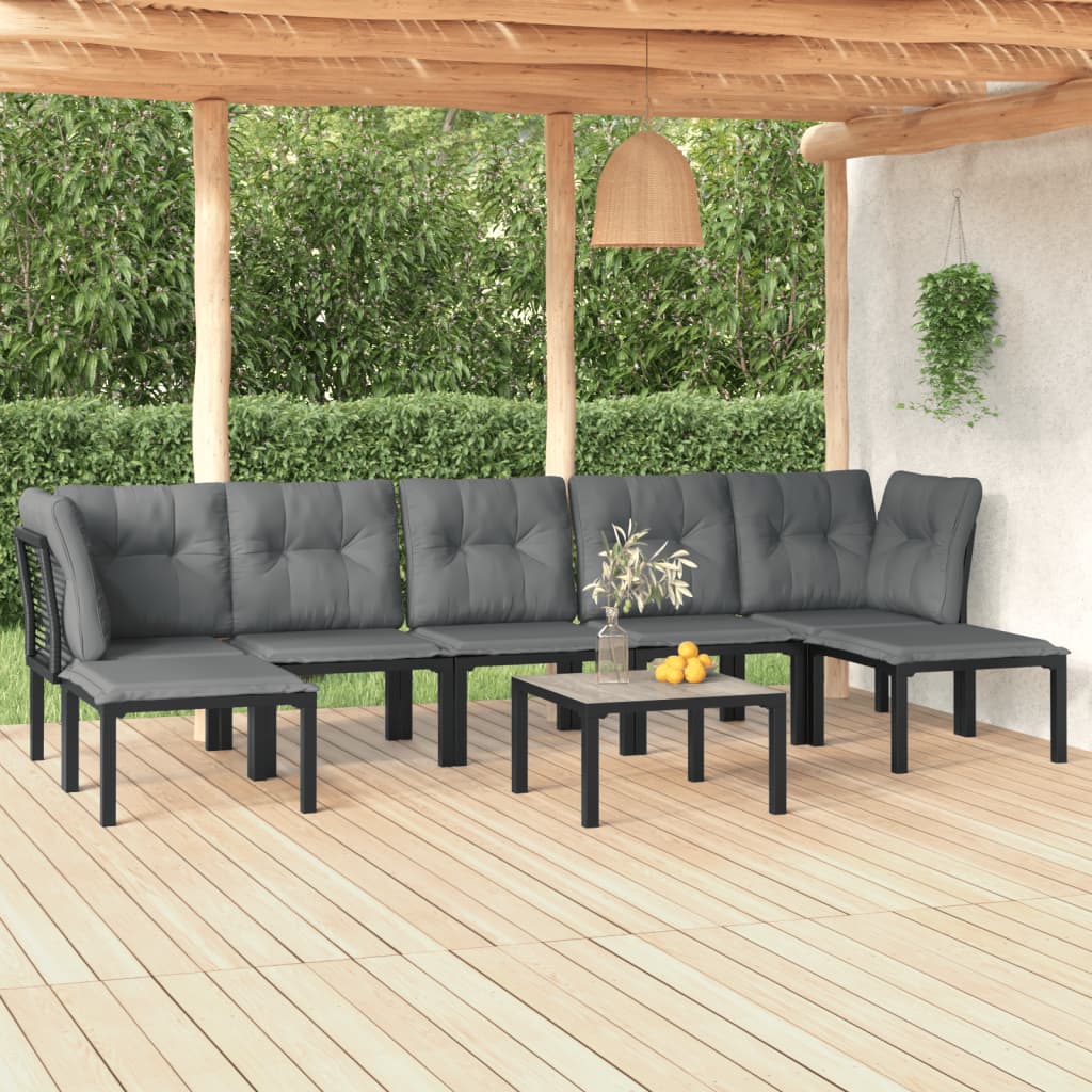 8-tlg. Garten-Lounge-Set Schwarz und Grau Poly Rattan