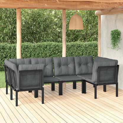 6-tlg. Garten-Lounge-Set Schwarz und Grau Poly Rattan